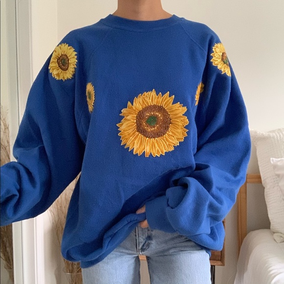 Tultex Tops - Vintage Tultex Sunflower Blue Sweatshirt